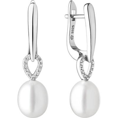 Gaura Pearls stříbrné s bílou perlou a zirkony Jade stříbro SK21231EL Bílá