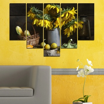 Vivid Home Картини пана Vivid Home от 5 части, Цветя, Канава, 110x65 см, 6-та Форма №0620