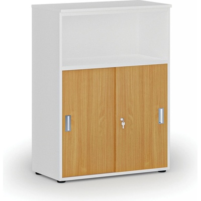 Primo Kombinovaná kancelárska skriňa so zásuvnými dverami WHITE, 1087 x 800 x 420 mm, biela/buk
