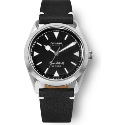 Nivada Grenchen Super Antarctic 32025A - Black Leather White Stitching