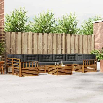 vidaXL Комплект дивани за открито 8 pcs Натурален и Антрацит (3373172)