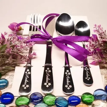 Image 1 of Creatomia Детски прибори за хранене с гравирано име и Цветя - Creatomia