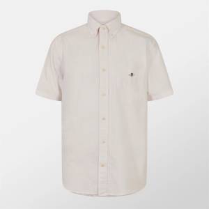 Gant Риза с къс ръкав Gant Regular Fit Striped Classic Oxford Short Sleeve Shirt - Light Pink