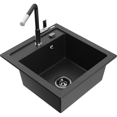 Mexen Vito гранитна кухненска мивка с 1 отделение и смесител Flora, (6503-73-670401-07-B)