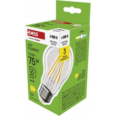 EMOS LED žiarovka Filament A60 / E27 / 7,8W 75W / 1060 lm / neutrálna biela