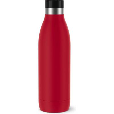 emsa Bludrop drinking bottle, 0.7 liters, 100% leak-proof, quick-press closure, ergonomic 360° drinking pleasure, warm for 12 hours, cool for 24 hours, easy to clean, stainless steel, powder coating, dark red, N31129 - N3112900