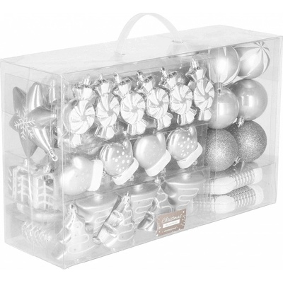SPRINGOS Vianočné gule 77 ks nerozbitné ozdoby na stromček vianočné aranžovanie na stromček štýlové strieborné
