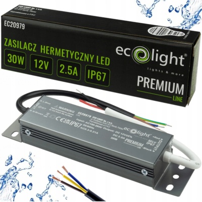 ECOLIGHT Hermetický LED zdroj 12V 30W IP67 voděodolný EC20979
