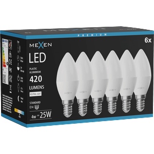 Mexen Nova 6x LED крушка E14, C37, 4W, Неутрална - 4000K, 420 lm - L102-E14-0440-01x06 (L102-E14-0440-01x06)