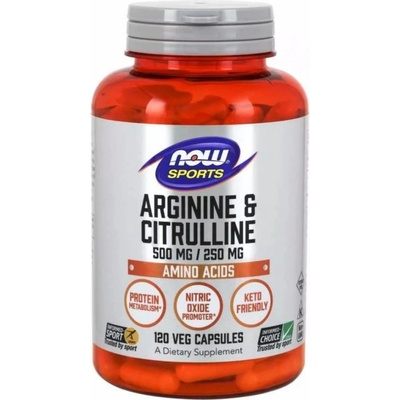 Now Foods Arginín 500 mg a Citrulín 250 mg 120 rastlinných kapsúl