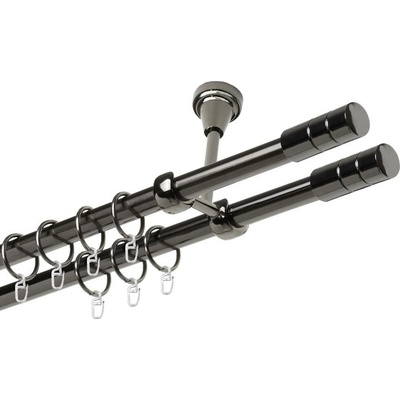 OK-GarnýžeCZ - Garnýž kovová dvouřadá 19mm Cylinder double onyx 420 cm do stropu / kroužky s háčkem