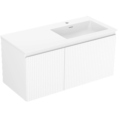 Rivel шкафче за баня 100 см с мивка Otis дясна, 1S, 1D, оребрен, бял мат - 91A23-10047-3-BBFF01-W18P01 (91A23-10047-3-BBFF01-W18P01)