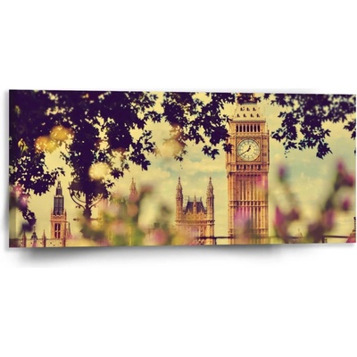 Sablio Obraz Londýn Big Ben Flowers - 110x50 cm