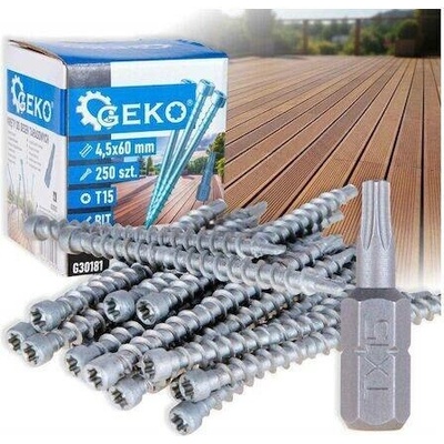 Terasové vruty 4,5×60 mm 250 ks + bit T15 – GEKO