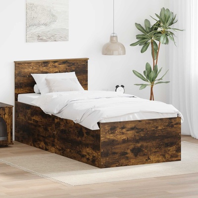 vidaXL Рамка за легло с таблото Димян дъб 90 x 190 cm Инженерно дърво (3408617)