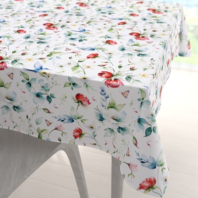 Biante čtvercový ubrus Rongo RGP-507 Akvarelové květy s kolibříky na bílém 120x120cm