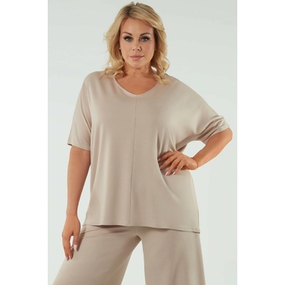 Italian Fashion Blůza Soler krátký rukáv béžová