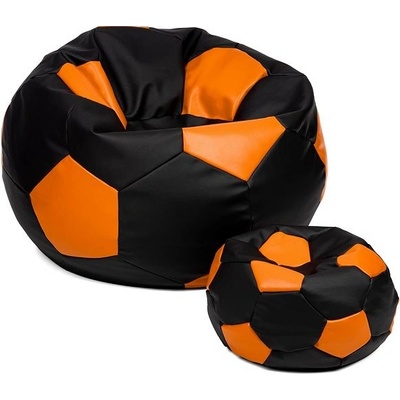 TopKing Sedací vak fotbalový míč XXXL 100 cm + podnožník XL 35 cm černá / oranžová