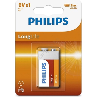 Philips 6F22L1B/10 - Цинков хлориден акумулатор 6F22 LONGLIFE 9V 150mAh (P2211)