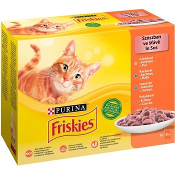 Friskies Cat kuracie kačka losos a krůta ve šťávě 12 x 85 g