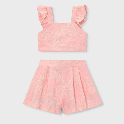 Mayoral Комплект бермуди и къс потник розов цвят с релефни детайли за мини момиче Mayoral