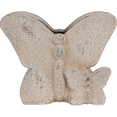 Clayre & Eef Béžový antik cementový květináč motýl Butterfly 24x10x19 cm