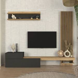 TopMebel Меламинов ТВ шкаф Dumont TopMebel в антрацит - цвят сепет дъб 240x36.8x200cm