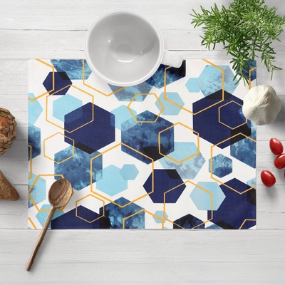 Biante bavlna prestieranie Sandra SA-574 Modré hexagóny na bielom 35x45 cm
