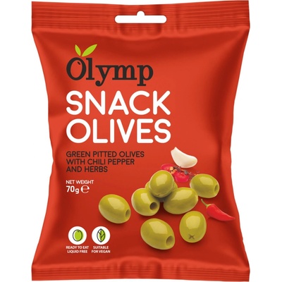 Olymp Snack Zelené Olivy bez pecky s chilli paprikou a bylinkami 70 g