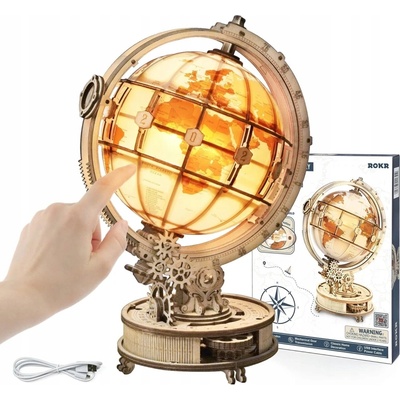 Robotime Rokr Svítící 3D dřevěné puzzle Globus 180 ks