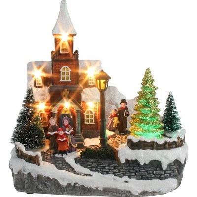 MagicHome Dekorace Vánoce Kostel 8 LED měnící barvy s melodiemi 3xAA interiér 21x14,50x20,80 cm ST8090886