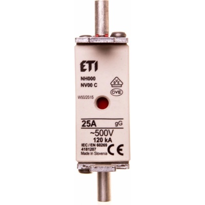 004181207 Pojistka nožová NV 00 C gL-gG KOMBI 500V 25A, ETI