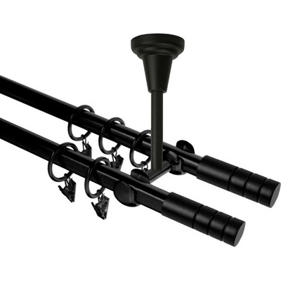 OK-GarnýžeCZ Garnýž kovová dvouřadá 19mm Techno double černá 340 cm do stropu / kroužky s žabkou