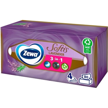 Zewa Softis 4-пластова хартиена кърпичка в кутия - Лавандула 80бр (28422)