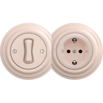 Reblig - Ретро еднополюсен ключ № 1 и SCHUKO розетка 230 V с рамка в цвят старо-розово (RG0120E)