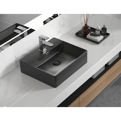 Inter Ceramic ПОРЦЕЛАНОВ УМИВАЛНИК ICB5042MB ВЪРХУ ПЛОТ 50x42х13см ЧЕРЕН МАТ (ICB5042MB)