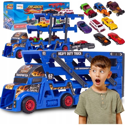 Majlo Toys Odtahové auto s 8 autíčky a skluzavkou Heavy Truck modré