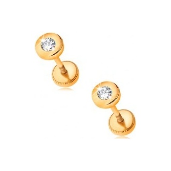 Šperky eshop zlaté náušnice lesklý kruh so vsadeným brúseným zirkónom čírej farby GG188.14