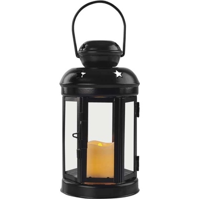 EMOS LED lucerna černá kulatá 18,5 cm 1x CR2032 vnitřní vintage časovač