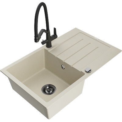 Mexen Bruno кухненска мивка от гранит с 1 корито и сушилник и кухненски смесител Duo, бежов - 6513-69-671701-70-B (6513-69-671701-70-B)