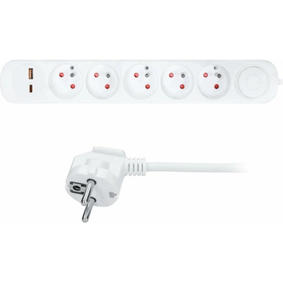 Solight prodlužovací přívod, 5 zásuvek, USB A+C