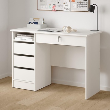 Бюро Function Plus с чекмедже и метални крака Бял