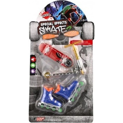 Teddies Sada skateboard waveboard brusle koloběžka prstová plast mix druhů na kartě 16x30cm