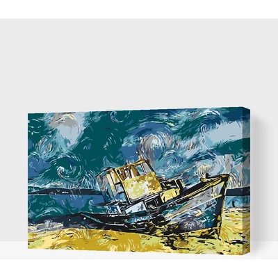 Vymalujsisam.cz Malování podle čísel Zaparkovaná loďka Velikost 40 x 60 cm Rámování Na kartonové desce