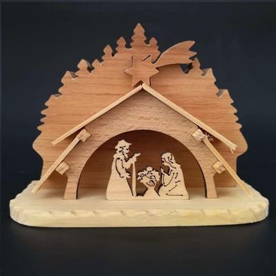 Amadea Dřevěný betlém masivní dřevo 14,5x11x3 cm