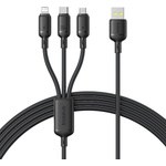 Baseus Универсален USB-A кабел с Lightning, microUSB и USB-C конектори - Baseus Silky 3-in-1 Universal Data Cable 100W (черен) (150cм) (P10377705123-00)