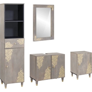 vidaXL Комплект шкафове за баня 4 pcs Сив Солидно мангово дърво (3310155)