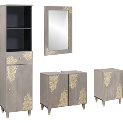 vidaXL Комплект шкафове за баня 4 pcs Сив Солидно мангово дърво (3310155)