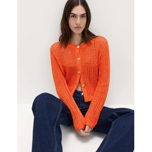 Marks & Spencer Кардиган с текстура тесен силует от памучна смес Marks & Spencer оранжева Marks & Spencer | Oranzhev | ЖЕНИ | S