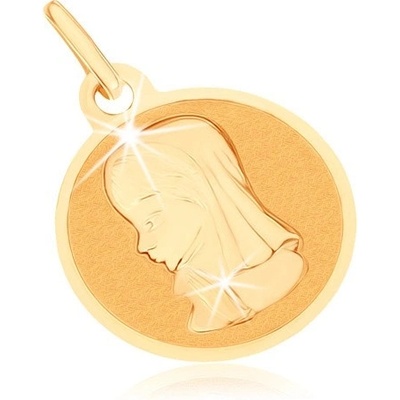 Šperky eshop Zlatý přívěsek 375 kruhový plochý medailon Panna Marie GG70.09